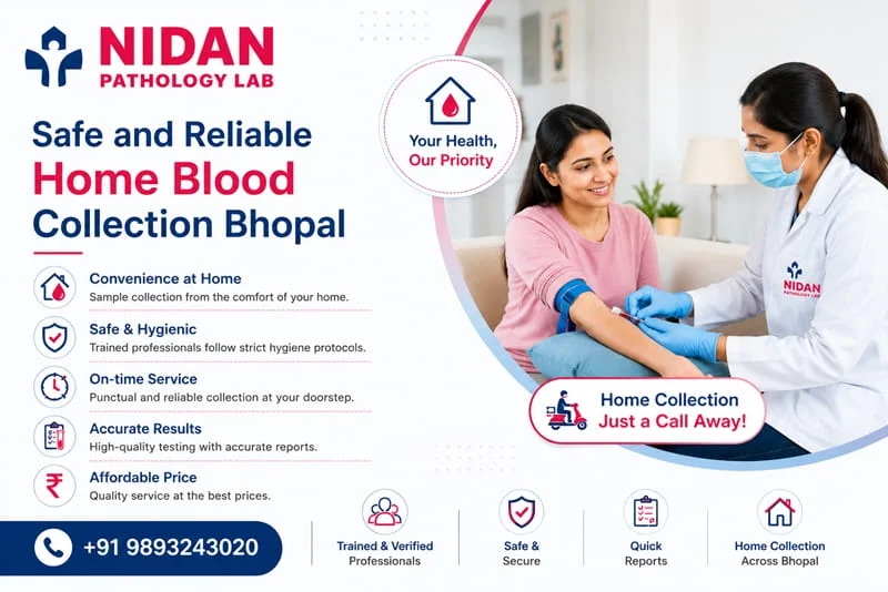 Safe home blood collection service in Bhopal with hygienic sample collection.
