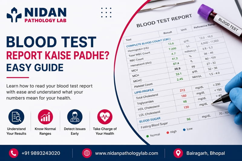 How to read a blood test report in Hindi and English explained at Nidan Pathology Lab Bhopal